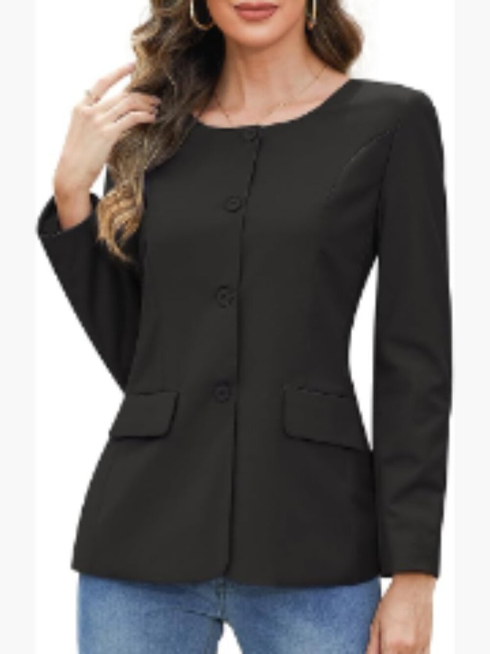 Polyester Viscose Blazer with Padded Shoulders for Business Casual Office